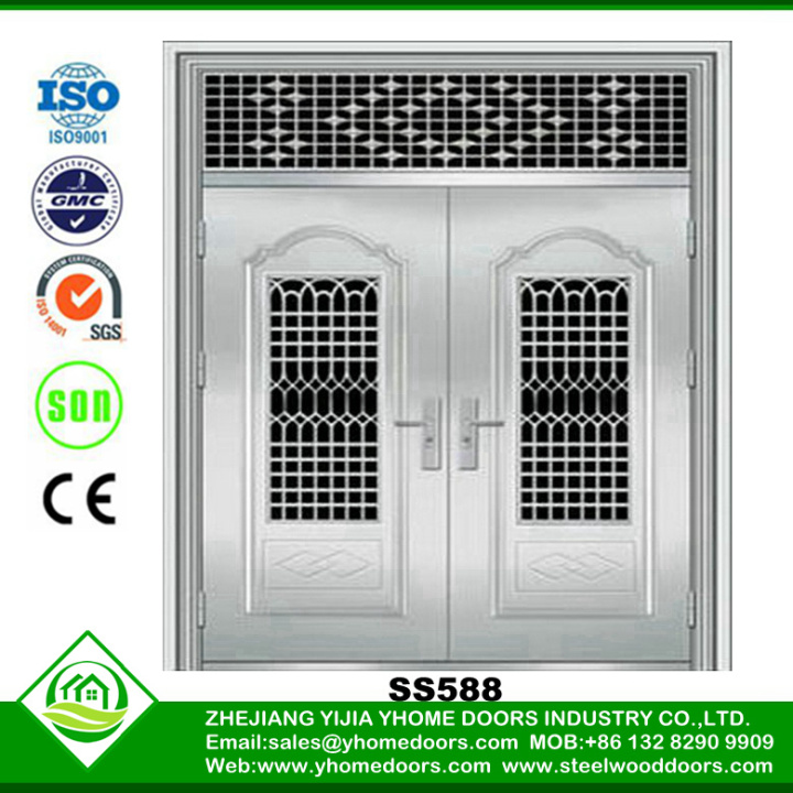 double leaf wooden solid door,exterior house doors,wooden door with panel